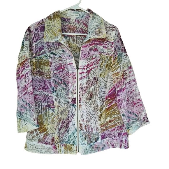 Coldwater Creek Sheer Floral Print Top Sheer Zippered Jacket Spring Plus Sz 16 - Picture 1 of 6